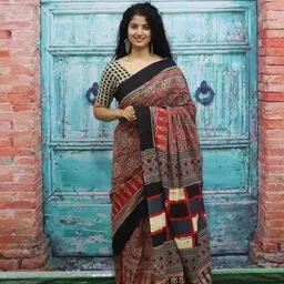 clothonus Ethnic Motifs Pure Cotton Block Print Saree-14
