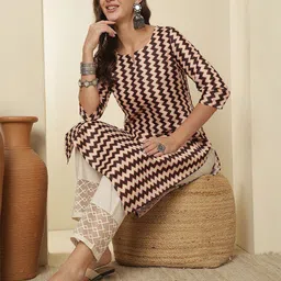 Anouk Rustic Women Chevron Printed Festive Cotton A-Line Kurtas-89