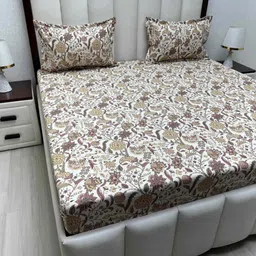 Pure Decor White & Brown Ethnic Motifs 220 TC Queen Bedsheet with 2 Pillow Covers-picture-9