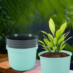 Kuber Industries Sky Blue & Grey 6 Pieces Flower Pots With Plates-58