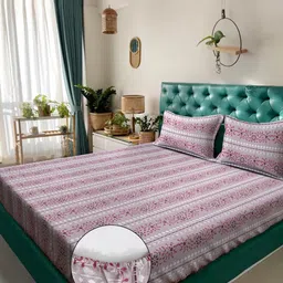 Klotthe Pink Floral Printed 400 TC Cotton King Bedsheet Set 2.50 m x 2.25 m-53