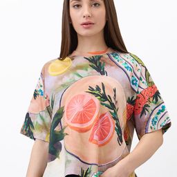 SPYKAR Women Floral Printed Round Neck Cotton Boxy T-shirt-image-62