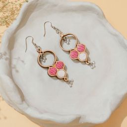 WHE Wooden Fabric & Artificial Beaded Circular Shaped Drop Earrings-image-79