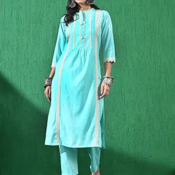 Sangria Embroidered Mandarin Collar Straight Kurta With Trousers-image-74