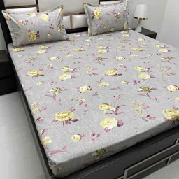 Pure Decor Pink & Pink Floral 300 TC King Bedsheet with 2 Pillow Covers-picture-40