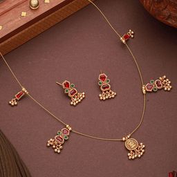 Saraf RS Jewellery Gold-Plated American Diamond Stone Studded & Beaded Jewellery Set-15