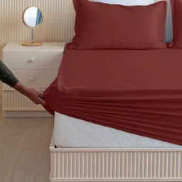 HOMEMONDE Maroon 210 TC Single Bedsheet with 1 Pillow Covers-image-25