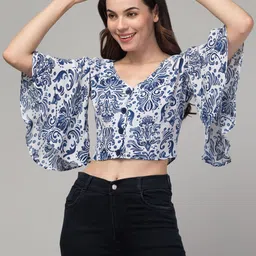 Zuvino Printed Flared Sleeve Crop Top-image-30