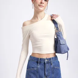 glitchez Sleek Side One-Shoulder Crop Top-image-43