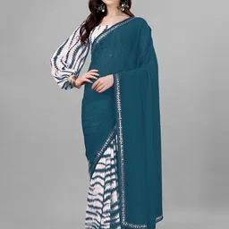 limtd Zari Pure Georgette Block Print Saree-6