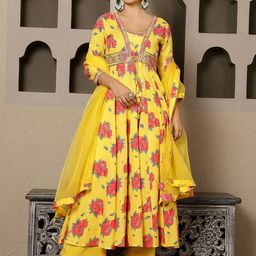 GULMOHAR JAIPUR Women Printed Regular Kurta with Palazzos & With Dupatta-picture-17