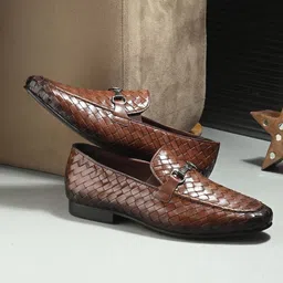 Valentino Men Woven Design Genuine Leather Formal Loafers-picture-32