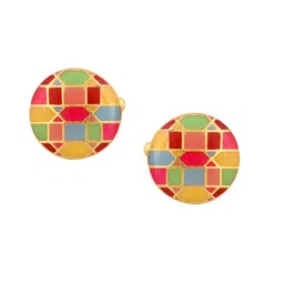 House of Pataudi Men Printed Gold-Plated Enamel Detail Cuff Links-picture-20