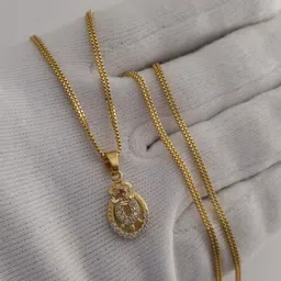 V.K.PAYAL.JEWELLERY Gold-Plated Artificial Stones Studded Oval Shaped Pendant With Chain-picture-33