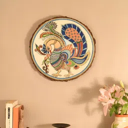 AAKRITI ART CREATIONS Beige & Green Mayura With Fine Madhubani Wooden Wall Art-image-62