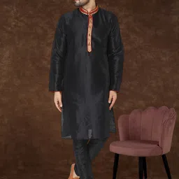 Moda Rapido Mandarin Collar Thread Work Art Silk Straight Kurta With Pyjamas-picture-46