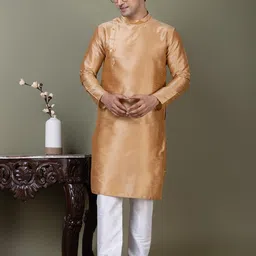 PulseIQ Men Dupion Silk Straight Kurtas-image-56