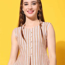 Glomee Women Striped Sweetheart Neck Cotton Crop Top-image-38