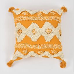 Textile and Beyond Yellow & White Embellished Cotton Square Cushion Cover-image-10