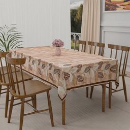 Aura Brown & Cream Colored Floral Printed Anti-Skid Cotton 6-Seater Table Cover-15