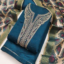 Riti Ethnic Motifs Embroidered Beads and Stones Chanderi Cotton Unstitched Dress Material-image-12