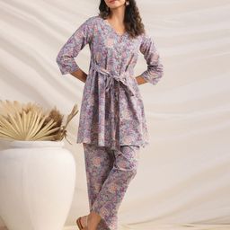 KALINI Printed Pure Cotton Tunic With Trouser Co-Ords-53