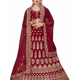 Maroosh Embellished Thread Work Unstitched Lehenga & Blouse With Dupatta-image-18