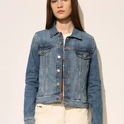 ONLY Women Solid Spread Collar Denim Jacket-picture-28