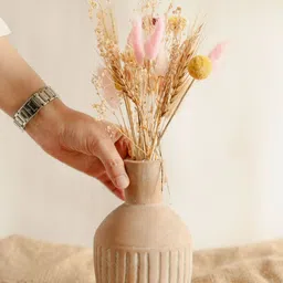 ArteCasa Earth's Embrace Beige & Orange-Colored Striped Vases With Bunch-30