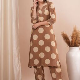 FASHOR Foil Polka Dots Printed V-Neck Tunic With Palazzos-image-24