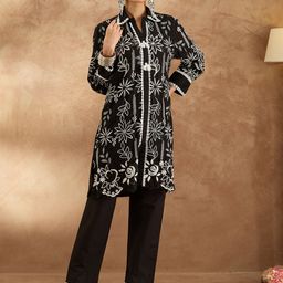 Indo Era Women Floral Embroidered Regular Thread Work Pure Cotton Kurta with Trousers-image-74