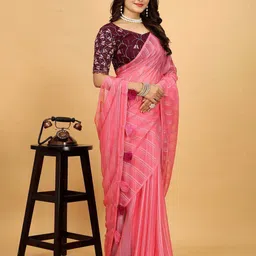 K 5 Fashion Striped Pure Chiffon Saree-image-83