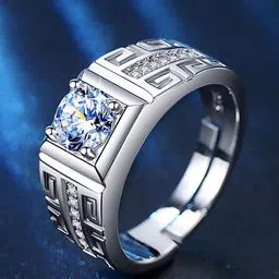kazare Men Rhodium Plated Stone Studded Finger Ring-image-31