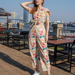 Zink London Women Floral Printed Straight Fit High-Rise Trouser-image-92