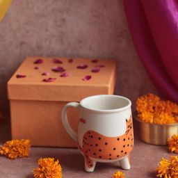 WEAVING HOMES White & Orange Printed Ceramic Glossy Cup Home Gift Set-image-36