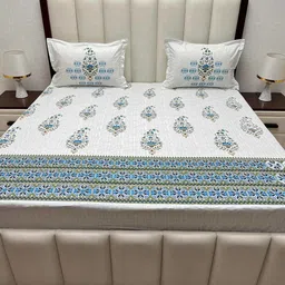 Pure Decor Royal Velar White Ethnic Cotton 380 TC Double King Bedsheet Set-2.74m X 2.74m-picture-5