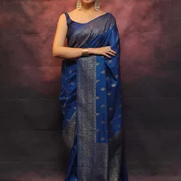 SHOP DROP Women Woven Design Zari Pure Silk Banarasi Saree-picture-52