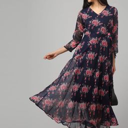 clobug Women Floral Printed V-Neck Crepe Maxi Dress-image-98