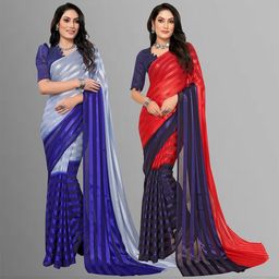 Moda Rapido Pack Of 2 Striped Satin Saree-image-70