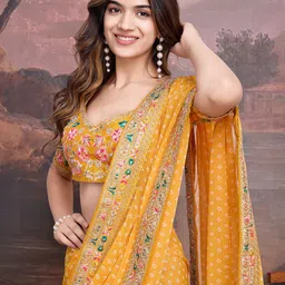 House of Pataudi Bandhani Design Embroidered Saree With Blouse Piece-picture-49