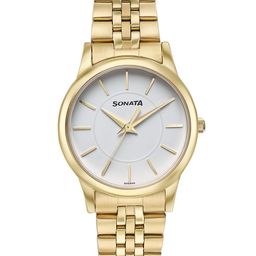 Sonata Women Brass Printed Dial & Stainless Steel Bracelet Style Straps Analogue Watch 87061YM01W-31