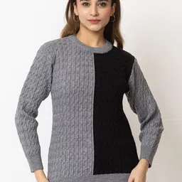 LEZA Women Colourblocked Pullover with Embroidered Detail-image-77