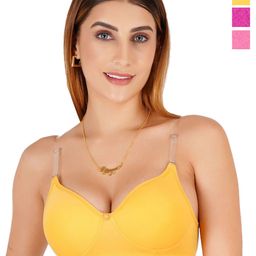 Liigne Pack of 3 Cut and Sew Full Coverage Lightly Padded Bra With Transparent-image-56