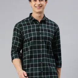 Cross Court Men Windowpane Checks Opaque Checked Casual Shirt-image-83