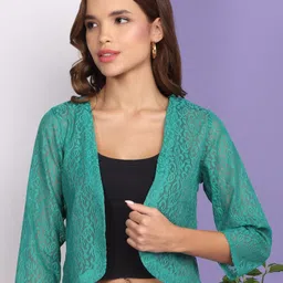 Dressitude Self Design Mandarin Collar Open Front Crop Shrug-picture-29