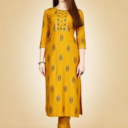 A TO Z CART Women Ethnic Motifs Embroidered Regular Straight Kurta with Pyjamas-image-89