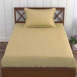 Trance Home Linen Beige Striped Cotton 200 TC Bedsheet with 1 Pillow Covers 1.52m x 2.54m-image-65