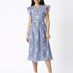 Noia Floral Print Flutter Sleeve Ruffled Crepe A-Line Midi Dress-picture-8
