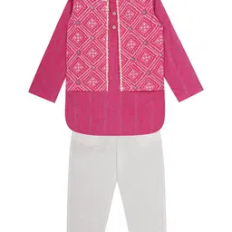 Budding Bees Regular Thread Work Pure Cotton Kurta with Trousers & Nehru Jacket-48