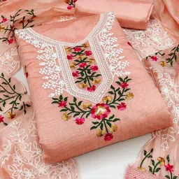 HMP Fashion Floral Embroidered Jacquard Chanderi Unstitched Dress Material-image-80